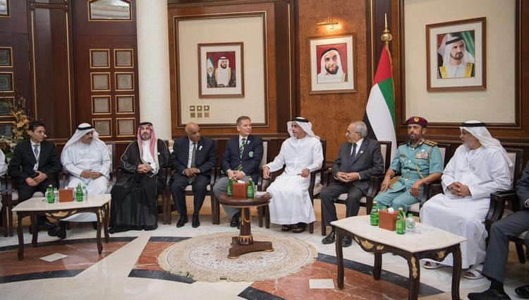 Saif bin Zayed meets with delegations participating in the General Assembly of the Arab Union of Veterans